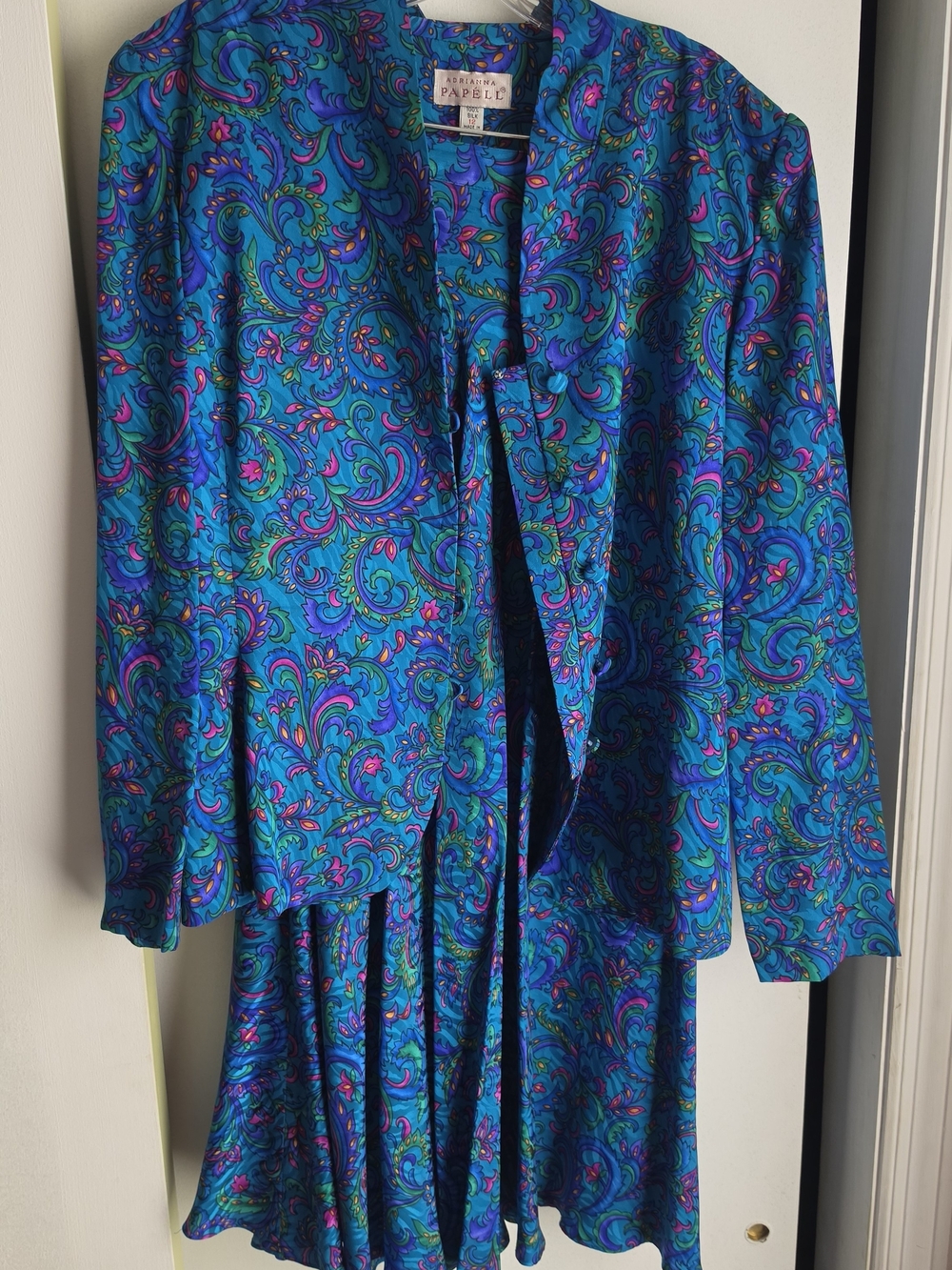 Adrianna Papell Turquoise Silk Floral Jacket - Picture 4 of 5